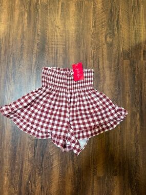 Jess Lea Smocked High-Waist Gingham Shorts - Red and White